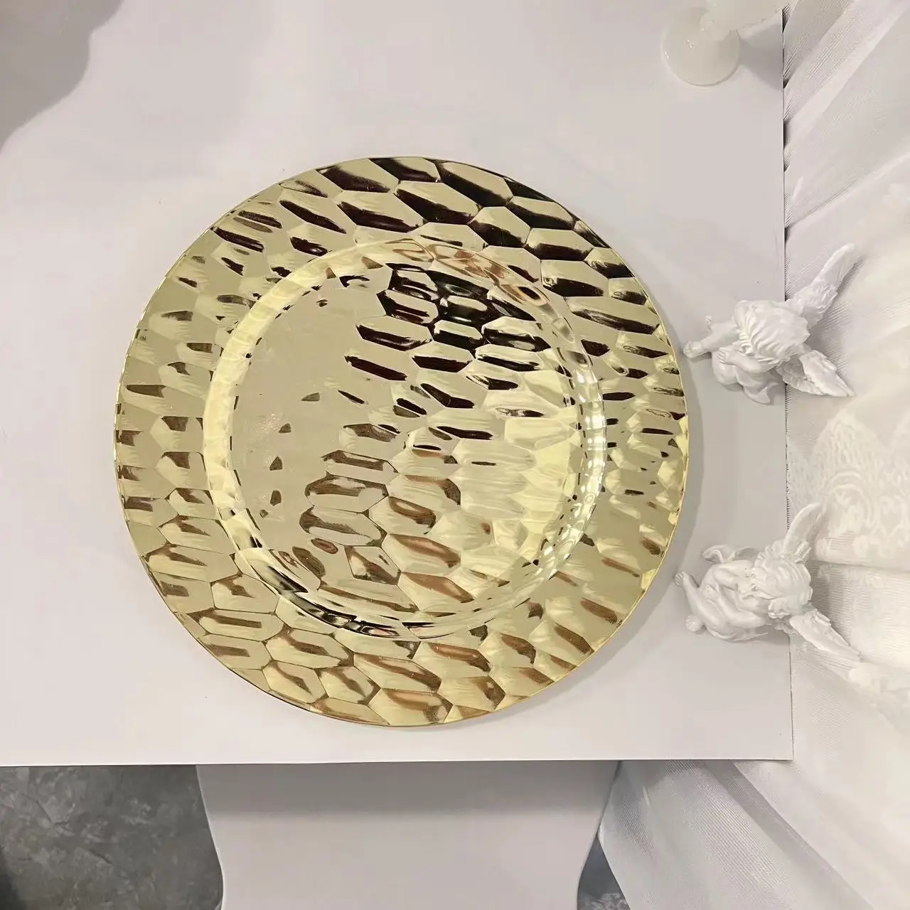 Golden Charger Plates Round Plastic Reef Plate For Dinner Plates Wedding Party Elegant Decoration Place