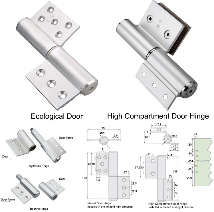 High Compartment Space Aluminum Golden Hydraulic Slient Soft Door Closer G-type Hinges for Ecological Door