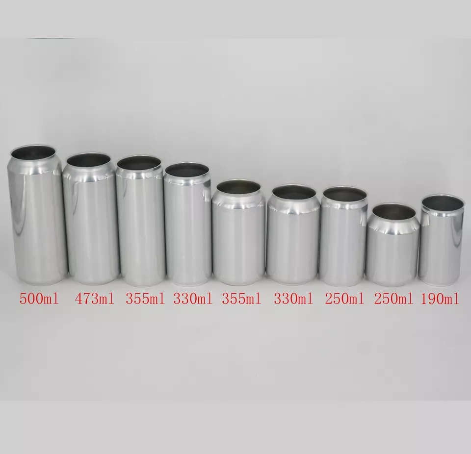 Wholesale aluminum beer tin can slim glossy beer bottle with lids 202# mouth size 250ml 330ml 360ml 500ml 600ml