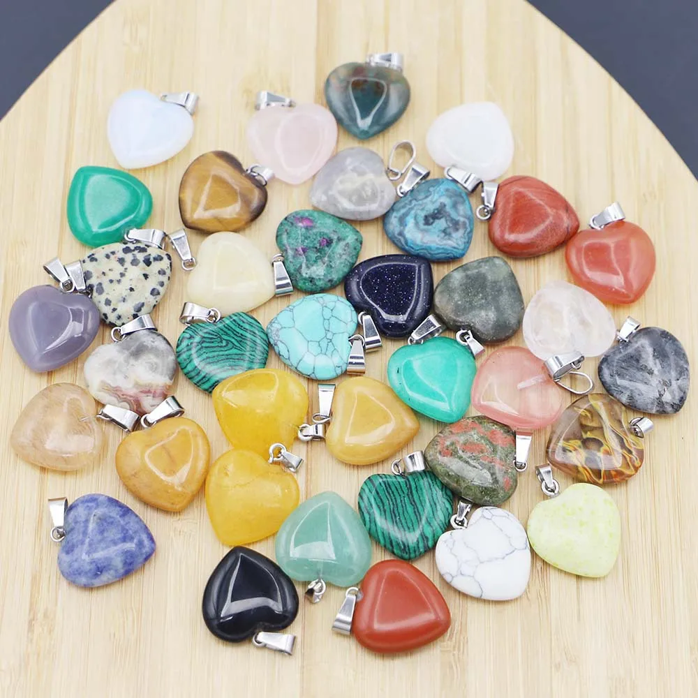 Hot Sale Natural Crystal Stone Heart Shaped Pendant Agate Pendant Necklace Accessories DIY Gemstone Pendants