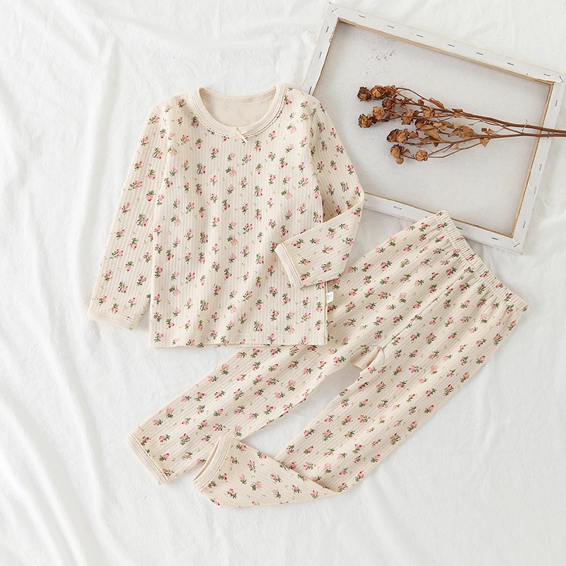 Wholesale Organic cotton girls thermal wear pyjamas nightie kids pajamas set long sleeve for winter