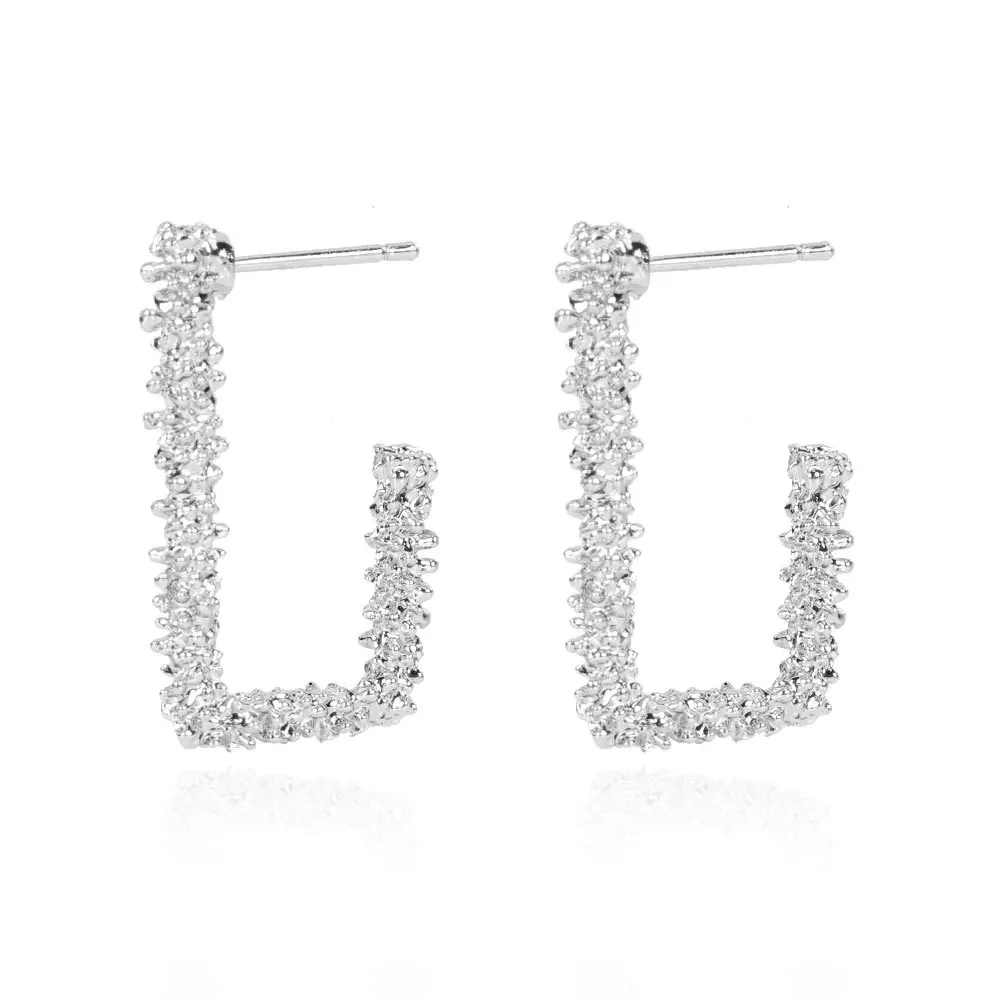 retro square huggie earrings charms sets L shape fashion earrings trend 2021 irregular surface gold filled vintage earrings