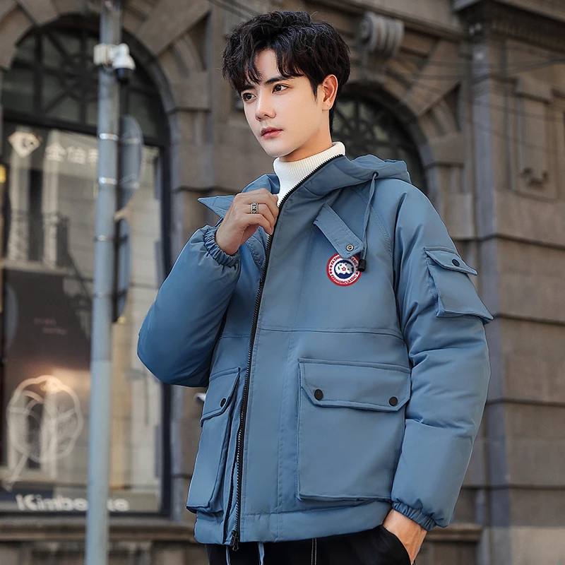 2024 Модная брендовая мужская уличная куртка высокого качества толстая белая утка с капюшоном теплая