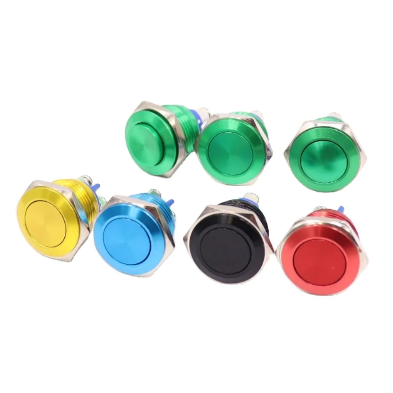 19mm Metal Button Switch Waterproof Oxidation Self Reset Momentary Buttons with Screw Foot  Flat/High Round 1NO 1NC