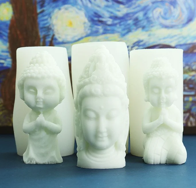 DIY 3D Buddha Statue Silicone Mold Fondant Cake Scented Candle Gypsum Decoration Gift Decoration Mold