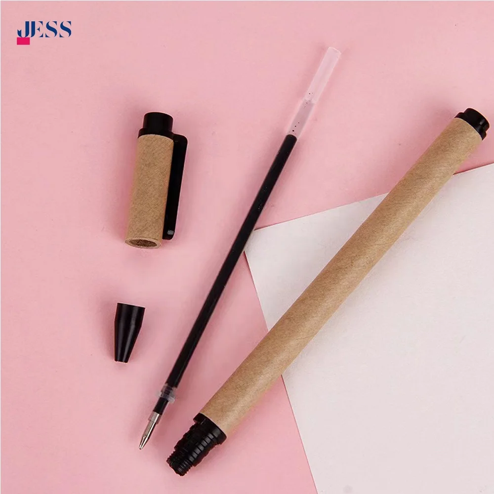 Low Price Eco-Friendly Kraft Paper Roller Pen in Natural Color for Simple Pen Promotion 0.5mm Gel Ink