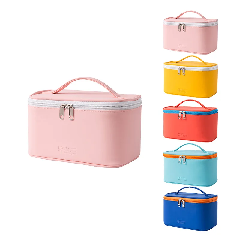 New PU portable makeup large capacity makeup box candy color packaging cosmetic bag