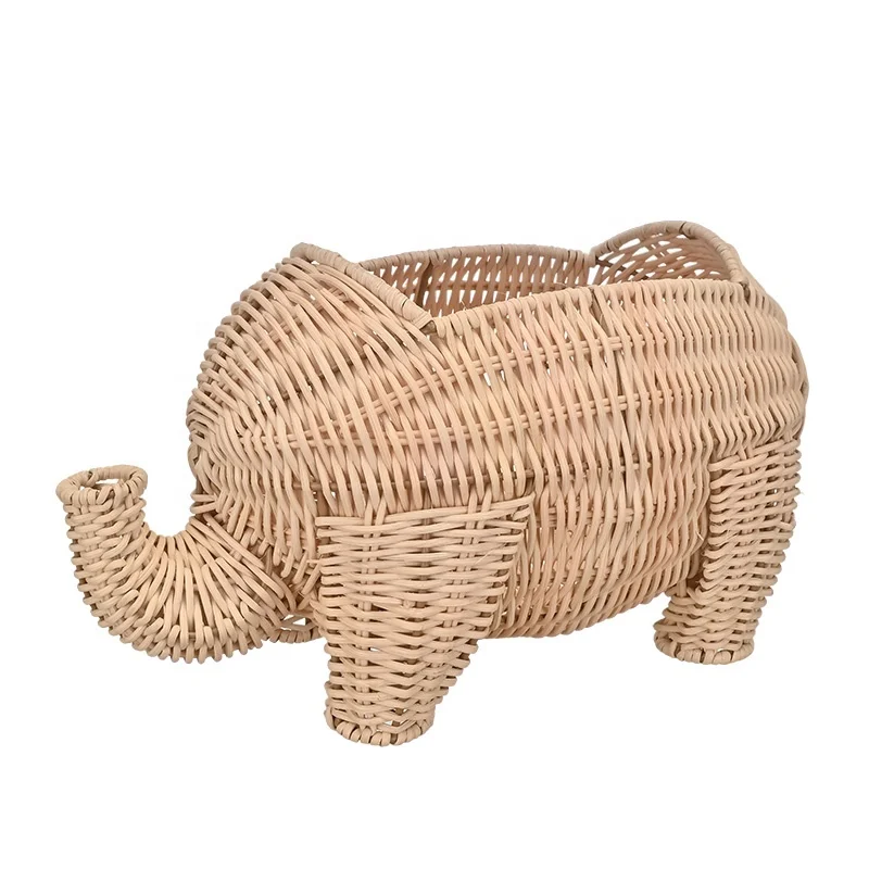 EAGLEGIFTS Custom Logo Tabletop Sundries Small Organizer Box Creative Elephant Design Home Storage Rattan Basket