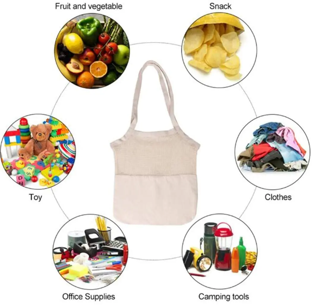 Eco Friendly Reusable Mesh Bag Washable Natural Organic Cotton Mesh Produce Shopping Bag Produce Bags For Vegetable Fruit