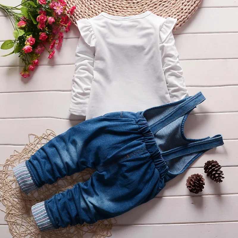 Fashion Casual Comfortable Cute Cartoon Long Sleeve T-shirt Denim Pants Kids Clothing Girl Wholesale Children Boutique Clothing