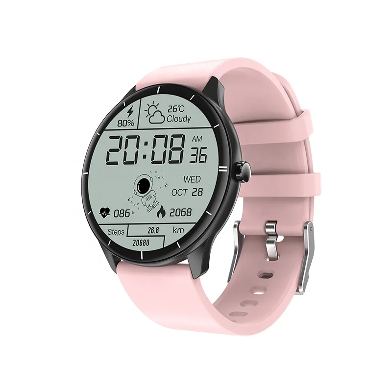 Новинка, круглые женские спортивные Смарт-часы, женский браслет с датчиком кислорода в крови, температуры тела, водонепроницаемые Смарт-часы, резиновый браслет на заказ, розовый