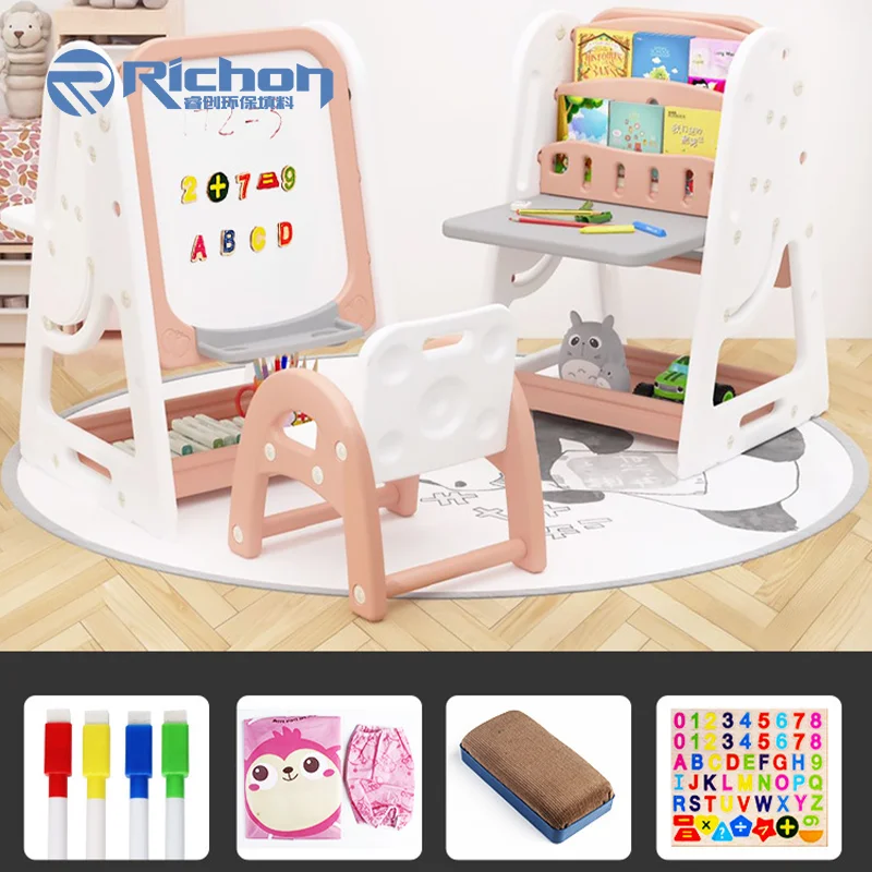 4 In 1 Plastic Colorful Drawing Board Toy Writing Board For Kids Reading Desk With Bookshelf Painting Board With Storage