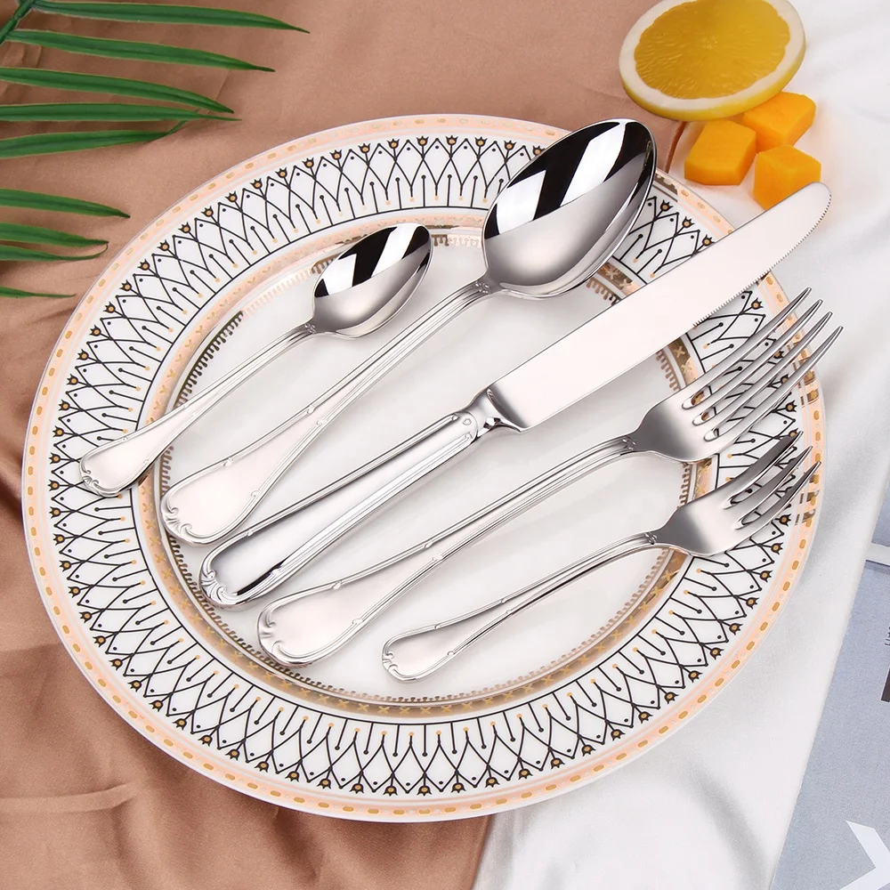 Modern Style 30 piece Set Luxury Set Royal Tableware Gold Wedding Spoon Cutlery Silver Handle Plated Stainless Steel Flatware