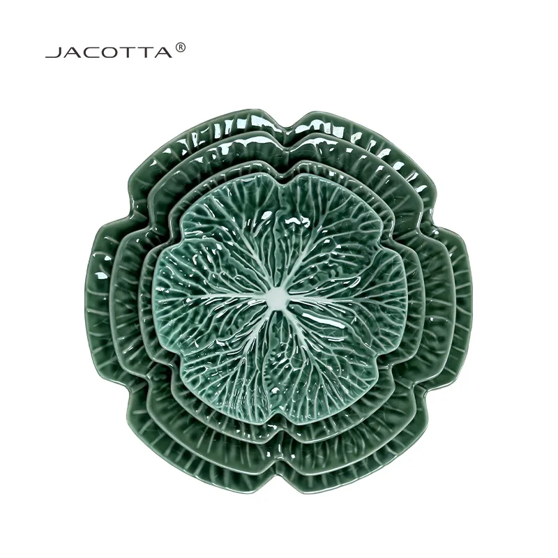 Bowl Coffee Mark Cup Ceramic Dinnerware Sets Green Cabbage Shape Porcelain Plate Set Wholesale Retail