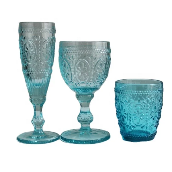 LANGXU Good price eco-friendly drinking Sunflower pink colored thick-walled wine glasses goblet with embossed diamond pattern