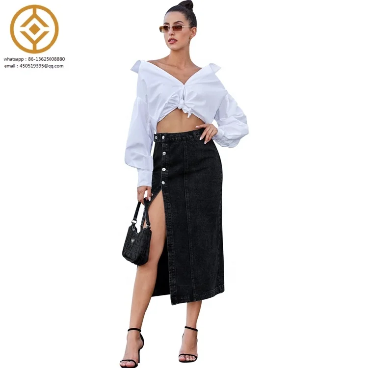 H0208S Fashion trend elastic denim skirt with riveted hips