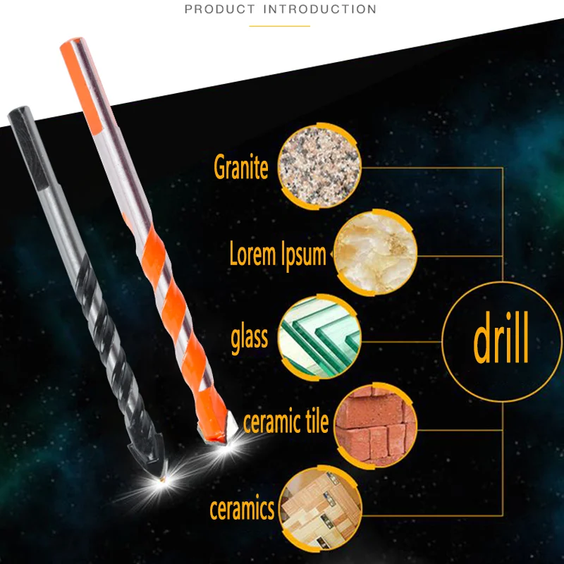Handle Triangular-Multifunctional Spiral Flute Glass Tile Drill Bits Ceramic Glass Ultimate Punching Hole Working Sets
