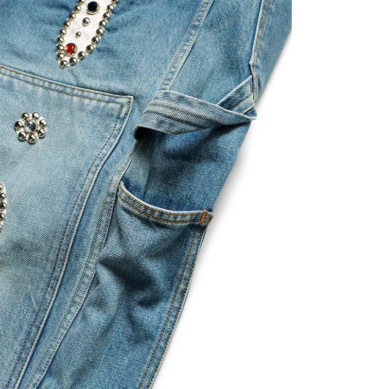 Custom Metal Stud Gem Men jeans Shorts Vintage Streetwear Rhinestone Denim Shorts Men