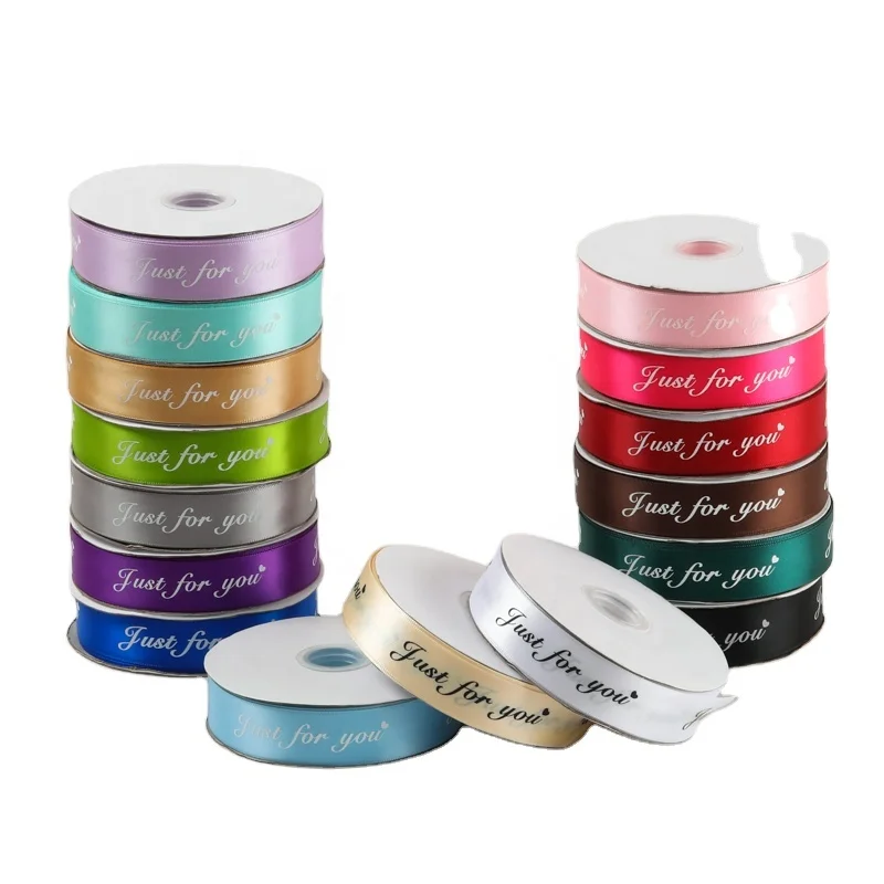 Custom wholesale printed polyester satin ribbon with white  logo