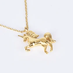 Women Necklace Gold Fantasy Horse Charm Unicorn Pendant