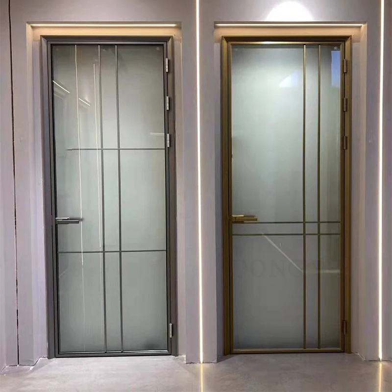 Rio Popular Modern Design Casement Doors Metal Simply Slimline French Door Aluminium Framed Frosted Glass Swing Bathroom Door
