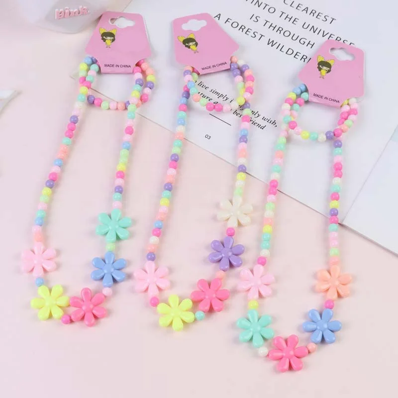 Sweet girls flower necklace plastic bracelet baby girls birthday gift jewelry