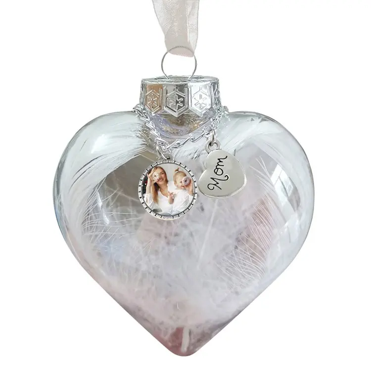 Personalized Xmas Decorations Ornaments Heart Feather Ball,Custom Photo Christmas Tree Ornaments