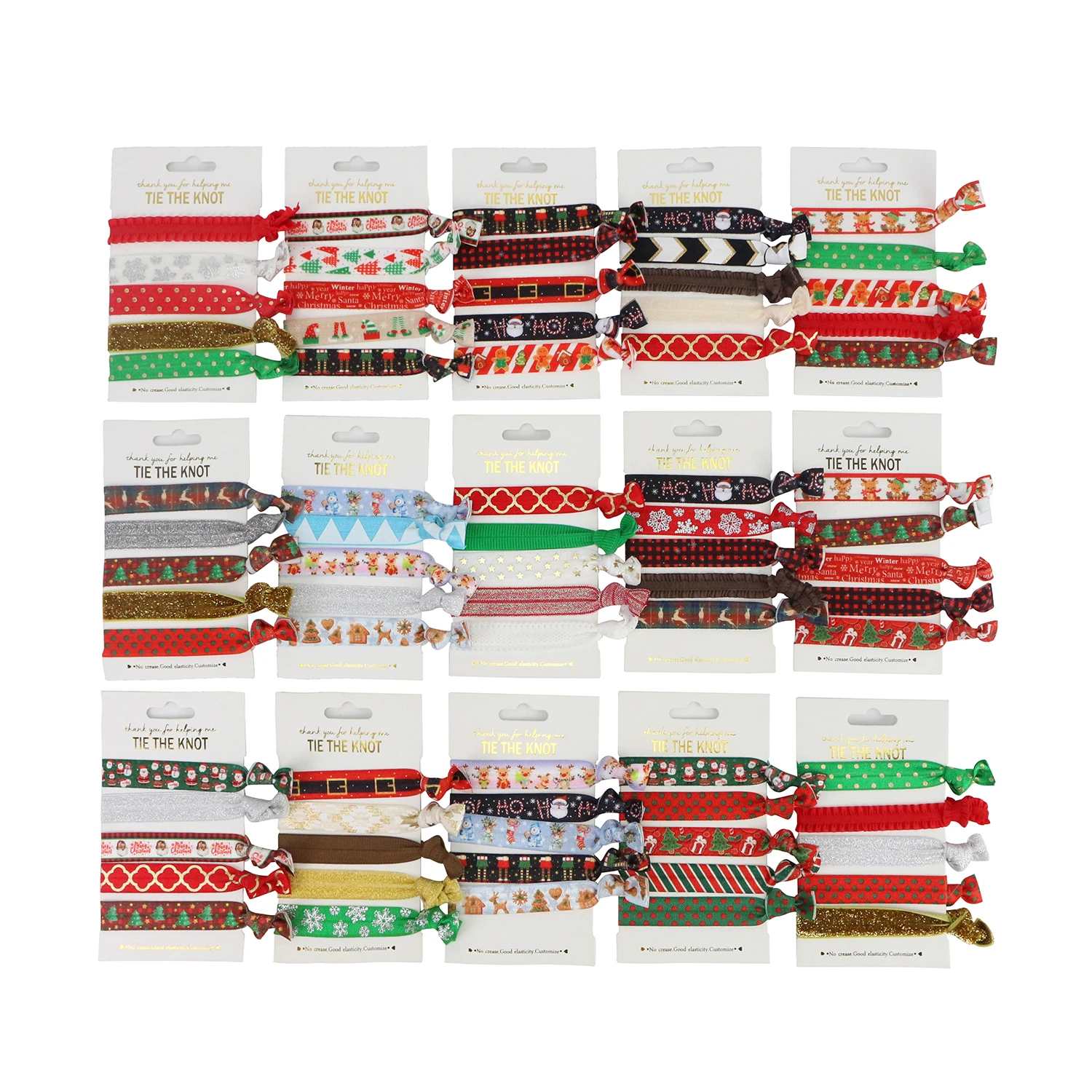 Huihuang Wholesale Price Christmas Girls Women Hair Accessories Custom Logo Gold Foil Ink Print Holiday Knot Elastic Hair Tie