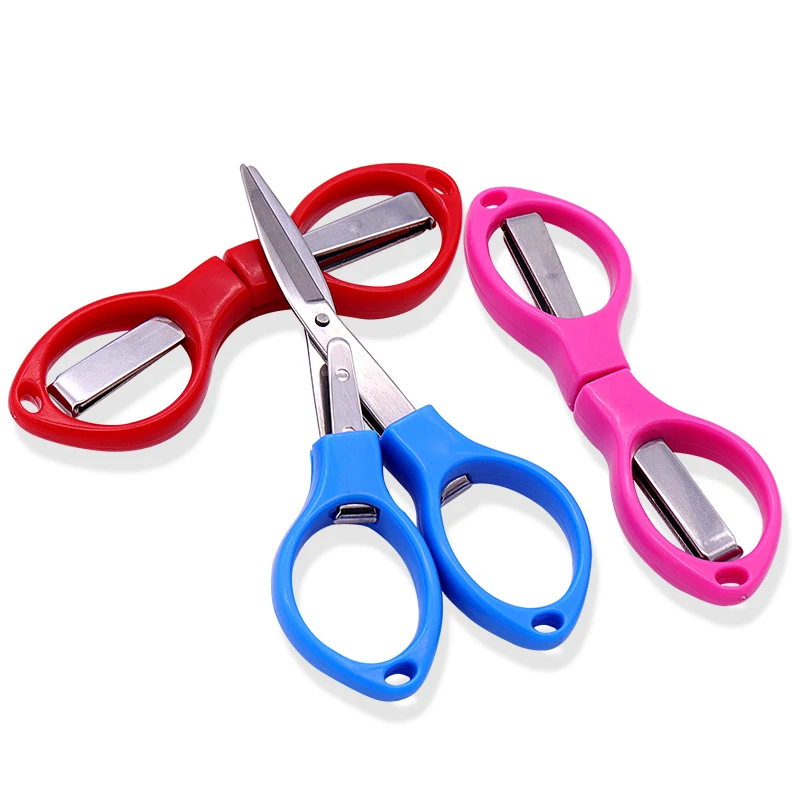 Travel metal material folding feature plastic shear handle small portable fishing scissors