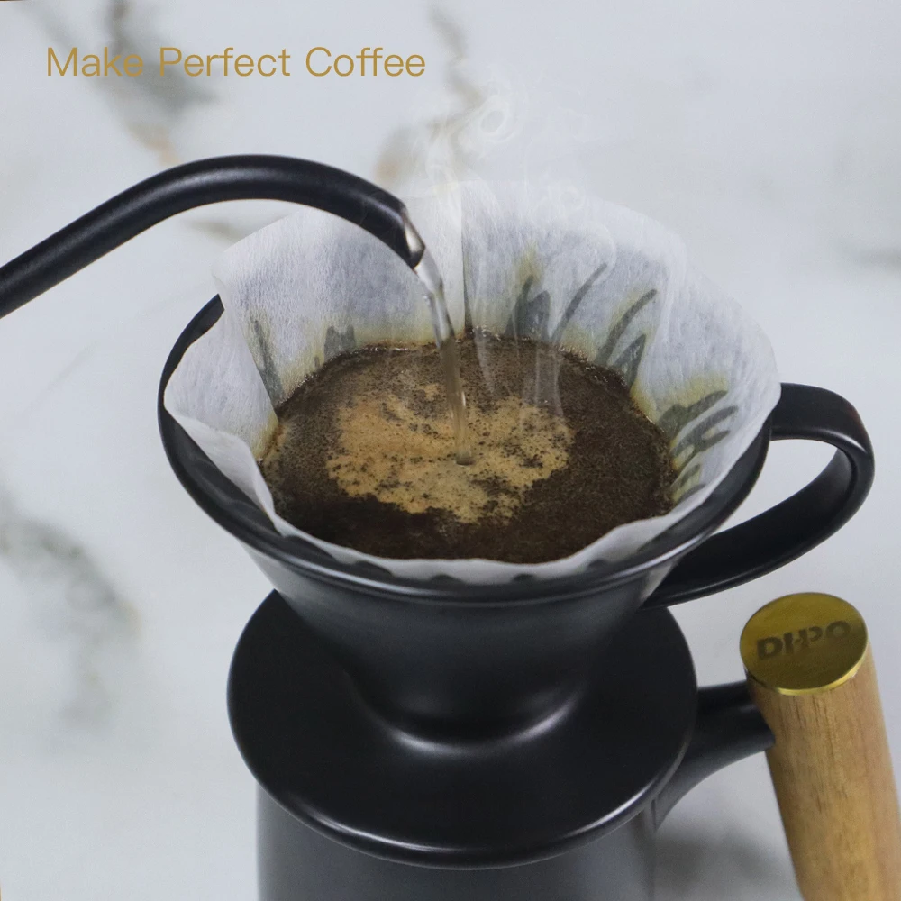 DHPO Hot-Selling 600ml Reusable High-Fired Ceramic Coffee Dripper with Comfortable Ceramic Handle Hot Product in Coffee Filters