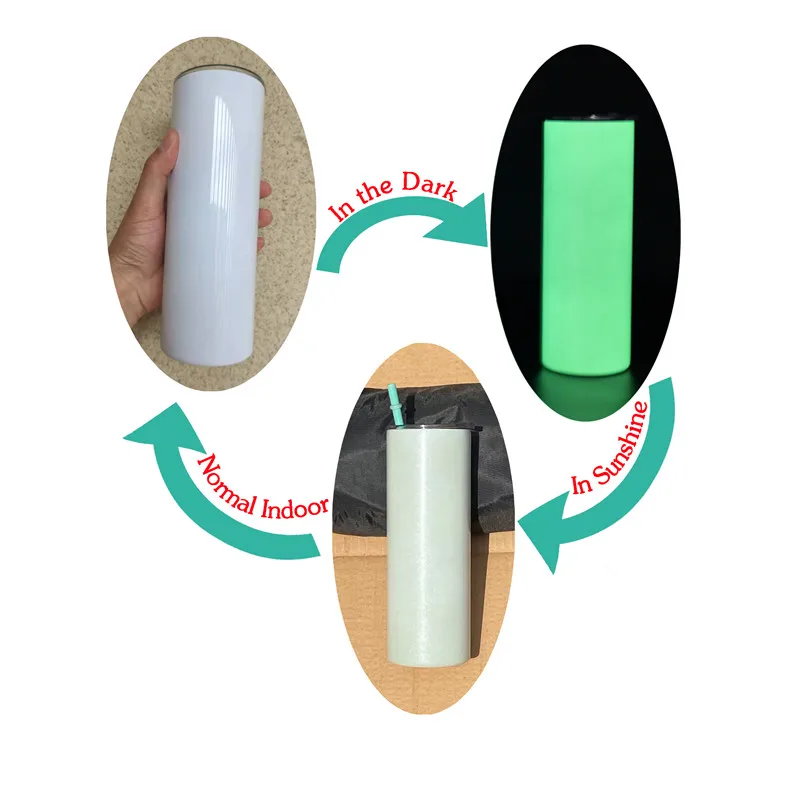 
New Style 20oz Uv Color Change And Glow In Dark White Blank Sublimation Straight Skinny Tumbler For Heat Press Printing 