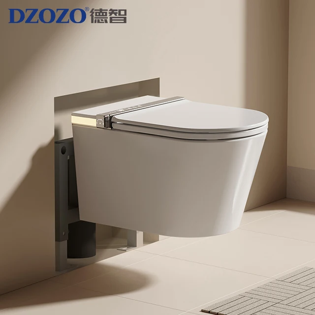 S005 Modern European Bathroom Hanging Intelligent Wc Toilet Set Automatic Flush Wall Hung Matt White Smart Toilet with Bidet