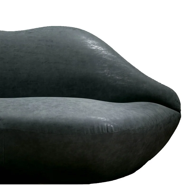 Characteristic Lip Black Leather Bedroom Furniture Sofa At Home