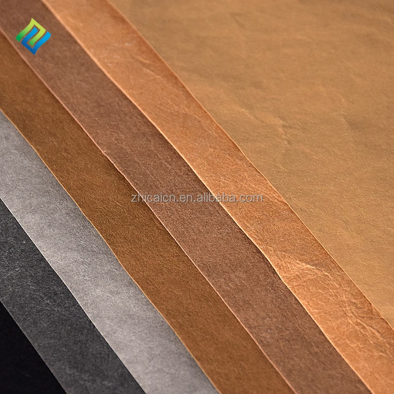 ZHICAI Eco-Friendly F S C Washable Brown Kraft Paper Fabric Washable Jacron Craft Paper Leather Material for Bag Jeans Labels