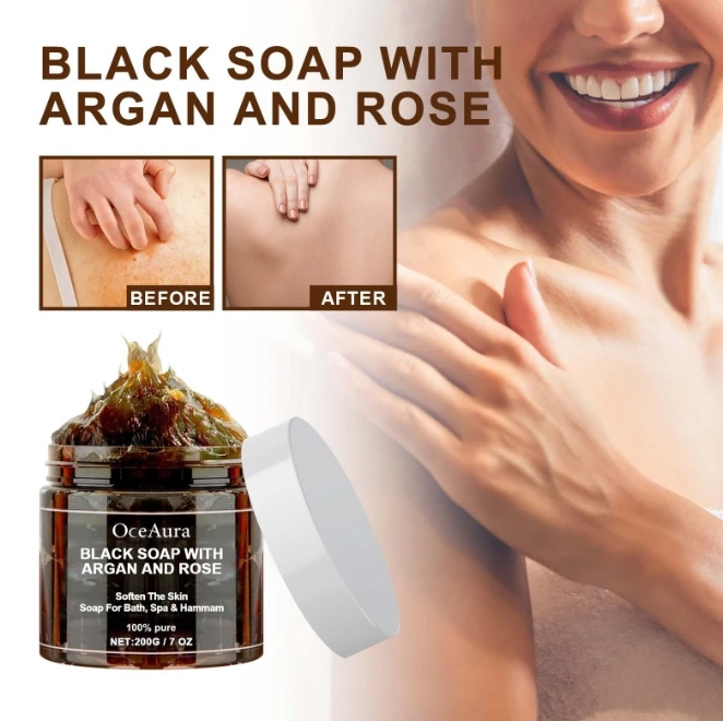 Wholesale African Black Soap Bar With Moroccan Argan And Rose Body Scrub Purifying Cleansing Exfoliating Beauty Products
