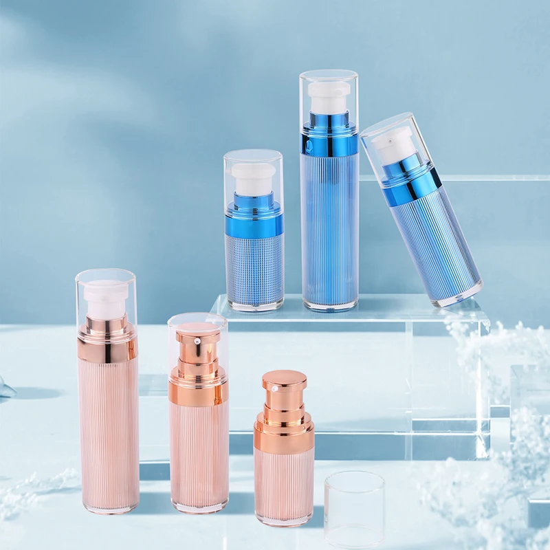 High luxury cap ocean blue staight edge hexagonal lotion bottle sets Plastic bottles lotion pump spray pump