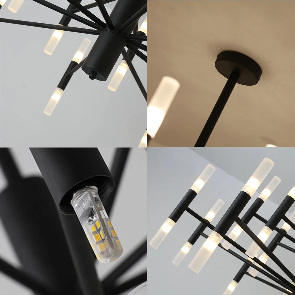 Modern Fashion Designer Black Gold Led Ceiling Art Deco Suspended Chandelier Light Lamp for Kitchen Living Room Loft Bedroom
