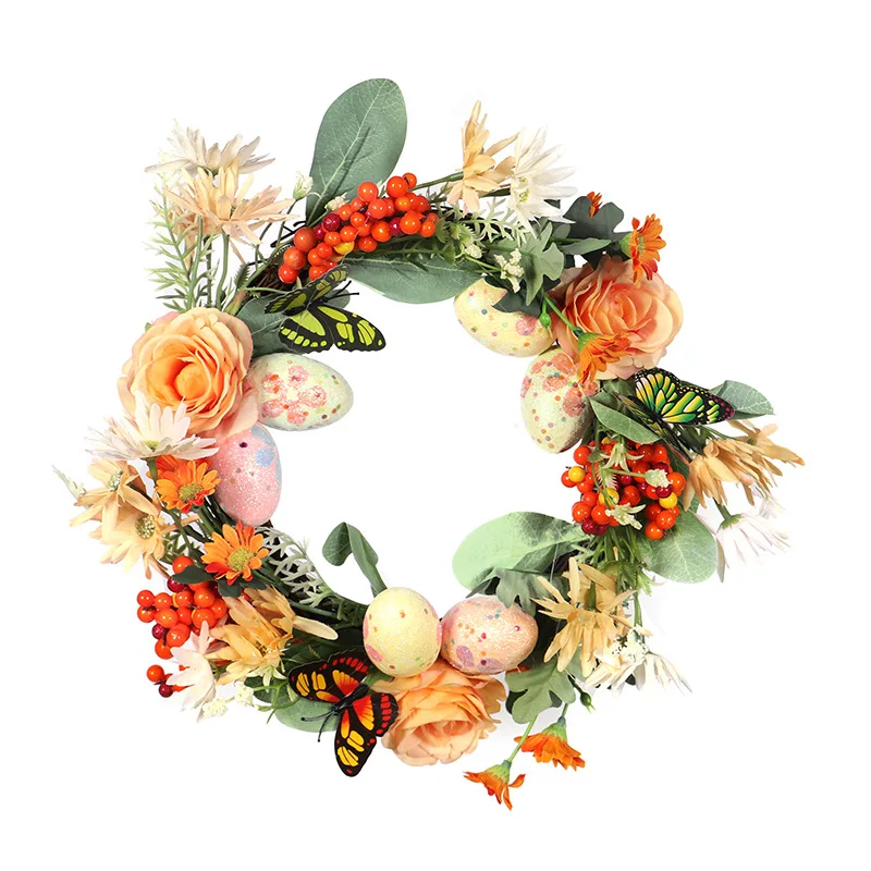 New Style Easter Ornaments Egg Wreath Nordic Rose with Daisy Wreath Home Party Decorations Door Pendant