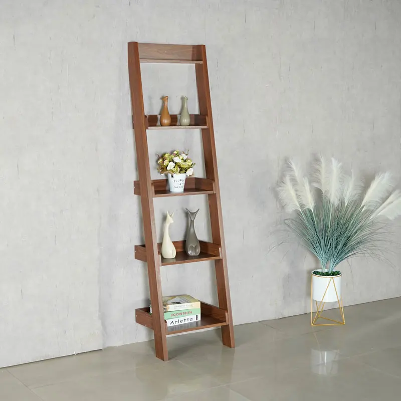 Modern movable wooden book shelf Home Wooden Bookcase Ladder Book Shelf