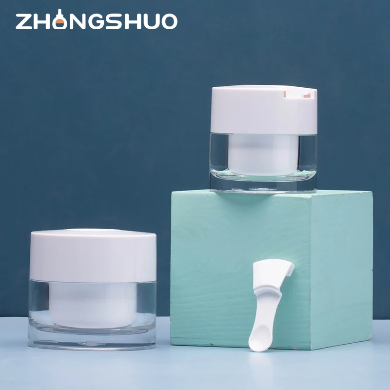 Cosmetics plastic jar white acrylic lotion jar 15g 30g 50g skincare cosmetics jar with cream spoon and spoon hand pull pad