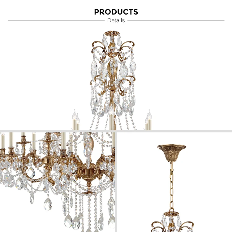 Elegant Decorative Hotel Lobby Large Solid Brass Luxury K9 Cristal Chandelier for High Ceiling