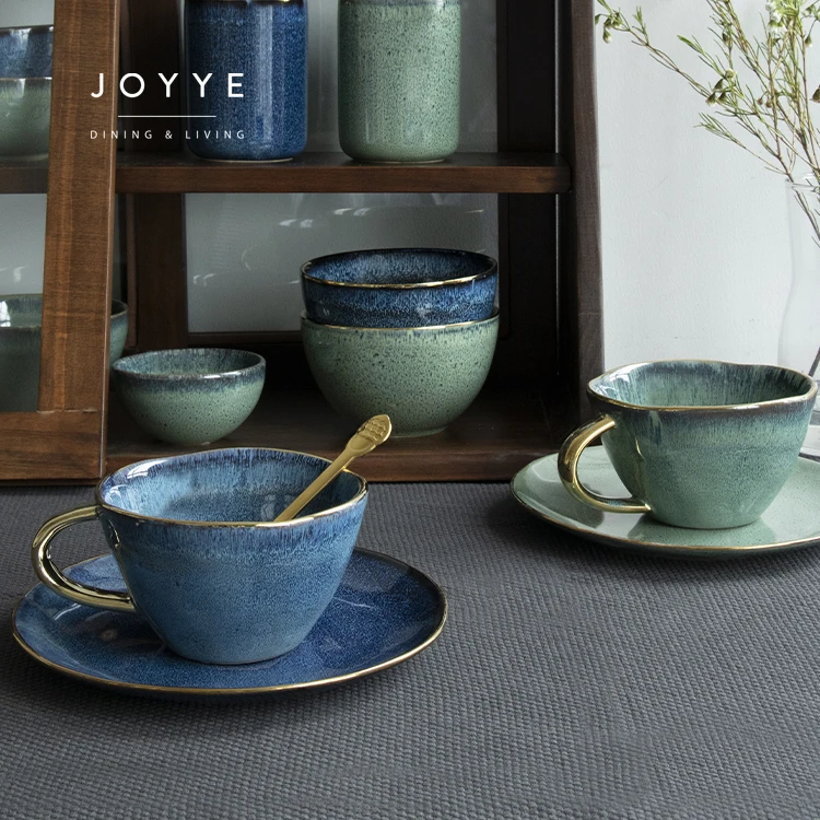 Joyye Japanese style mug coffee ceramic cup tea cups and saucer sets ceramic coffee mug with handle