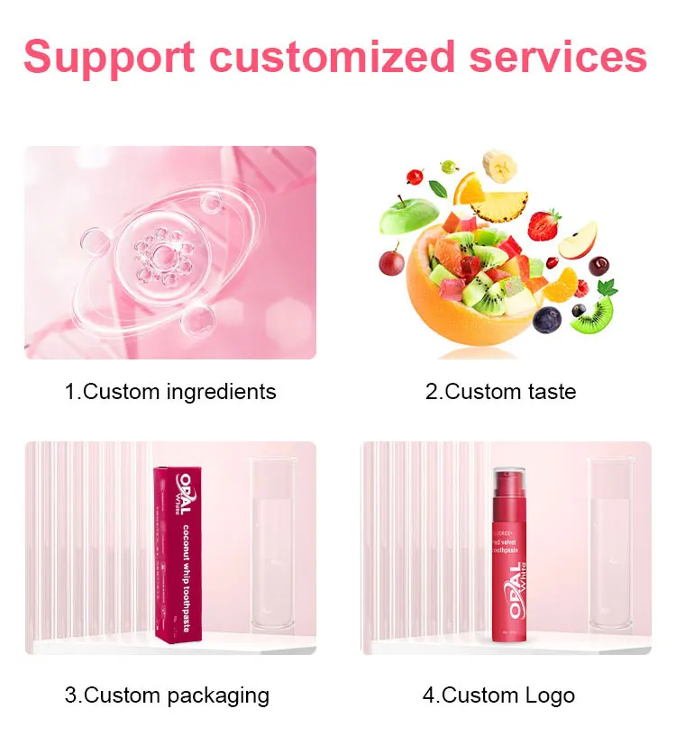 High Quality New Customized Branding Red Velvet Fruit Teeth Whitening Toothpaste for Home Use