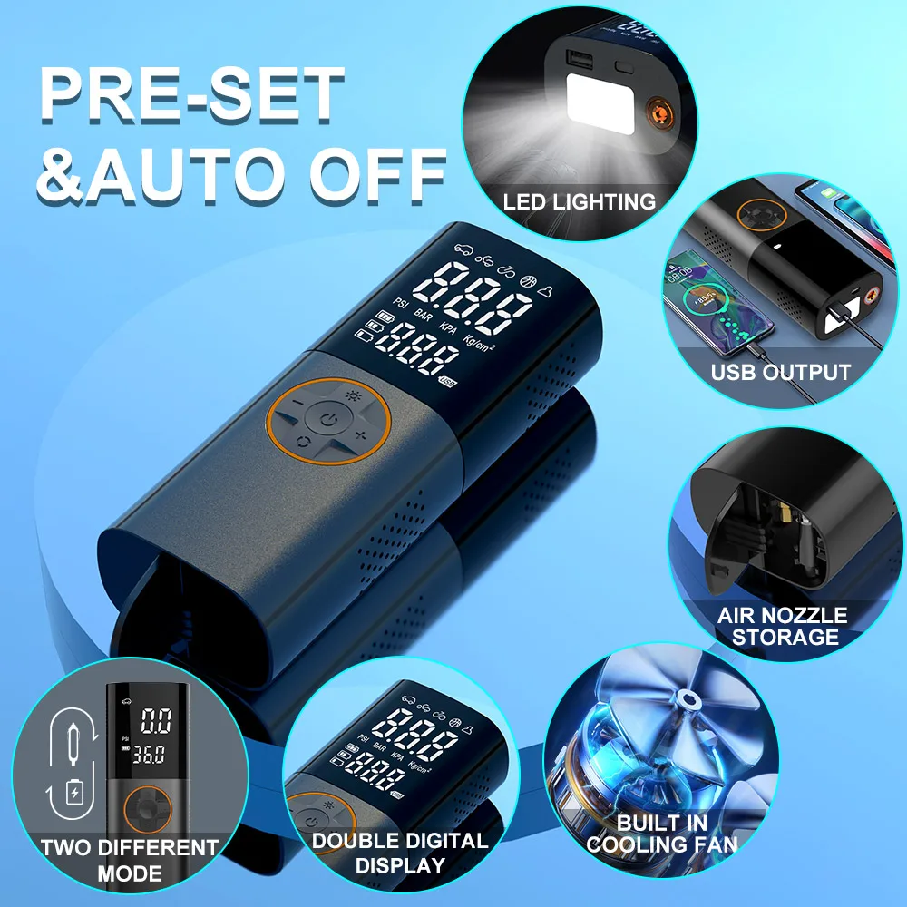 portable battery cordless car air pump compressor for car tires digital tire tyre inflators rechargeable Wireless mini