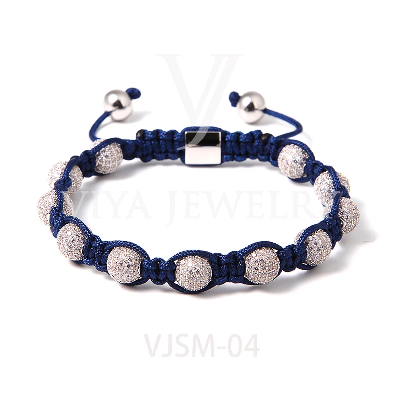 New Arrival Luxury Hand Jewelry 10mm Brass Bead Micro Zircon Pave Braided Men Beads Bracelet