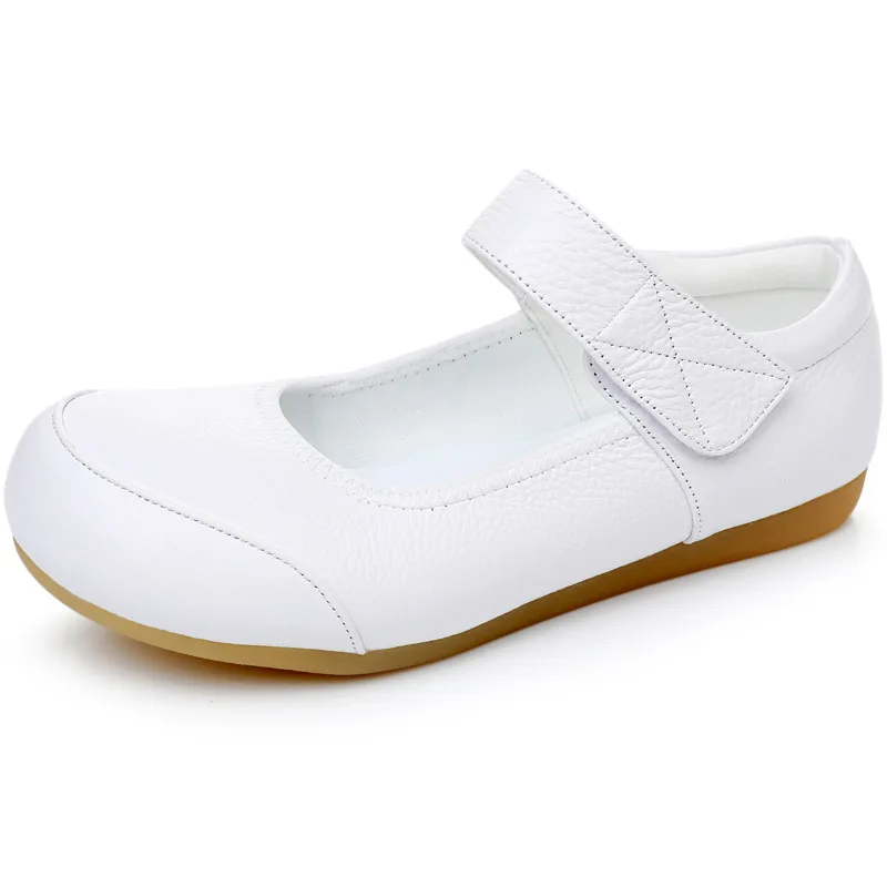 high-quality genuine leather light-weight solid white large size comfortable nurse work shoes
