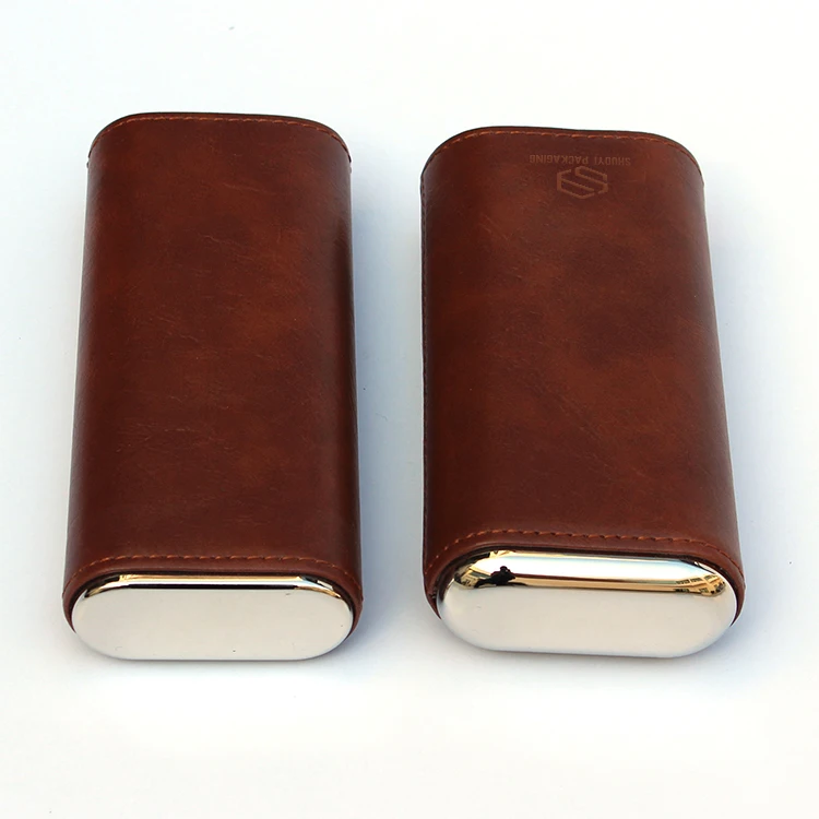 newest cigars portable leather classic brown pocket  leather cigar holder case with logo