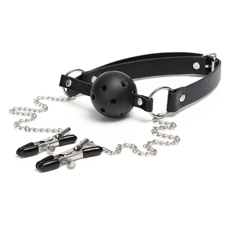 Секс-игрушки для взрослых пар с открытым ртом с металлической цепочкой и зажимом для сосков бондаж для женщин