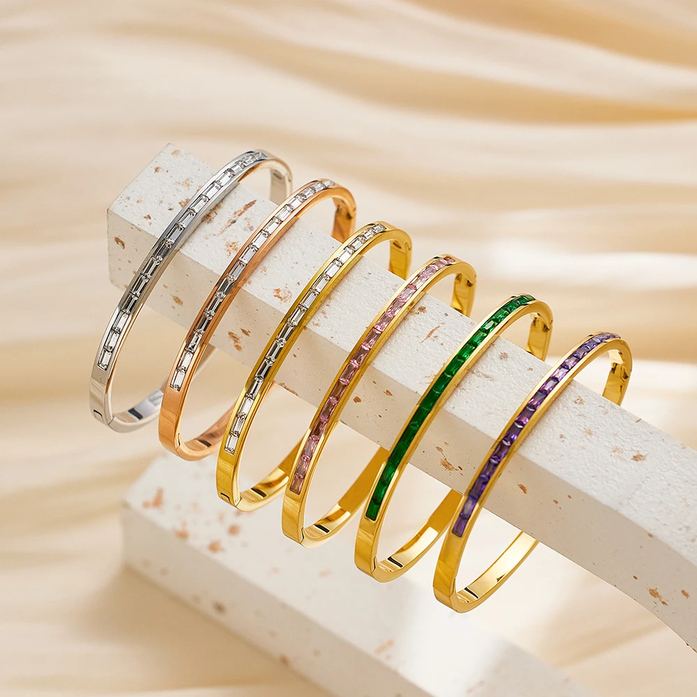Fashion Zircon Bangles Colorful  Crystal Bracelets Luxury Jewelry for Women  Crystal 18K Plated   Gift Gold Party