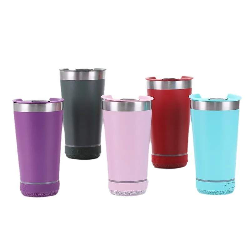 Thermal blue tooth tumbler smart stainless steel water bottle music 16oz beer speaker tumbler cup